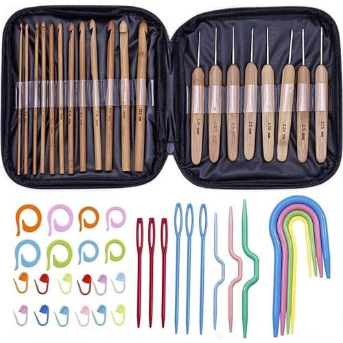 Imzay Bamboo Crochet Hooks Knitting Needles Crochet Hook Set Cable Stitch Holder Plastic Locking Stitch Maker Weave Craft Tools