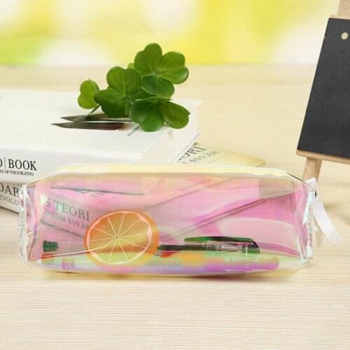 Kawaii Transparent Pencil Bag Pouch Cute Pen Case Box Laser Pencil Cases For Girls Boys Korean Stationery Office School Supplies