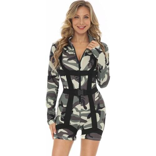 Cool Girl Army Camouflage Soldier Costume Roleplay Police Sexy Jumpsuit Halloween Party Military Instructors Cosplay Uniform
