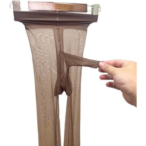 Men Tights Transparent Pantyhose Sexy Lingerie Thin Silk High Waist Open Penis Sheath Gay Pants Home Wear Pantihose Fad Leggings