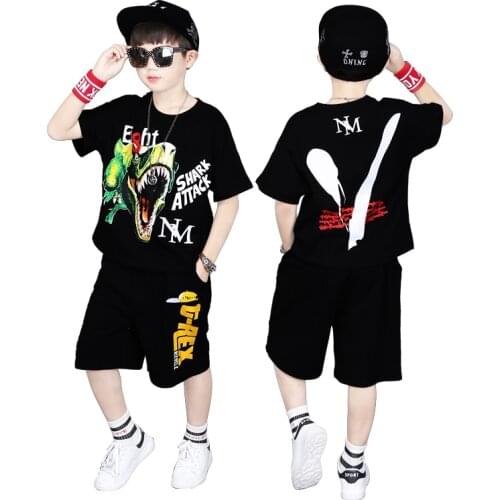 Boys Summer Sport Suits Big Boys dinosaur tshirt +pants Boys Kids Track Sets kids Clothes 6 8 10 12 Year kids clothes boys