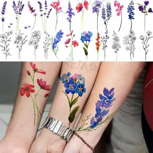 Tiny Hands Watercolor Flower Temporary Tattoos For Women Adult Lavender Tulip Realistic Fake Tattoo Wrist Water Transfer Tatoos