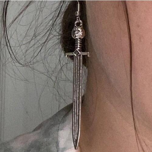 Fashion Creative Antique Silver European Medieval Gothic Long Sword Drop Earrings Retro Style Party Jewelry