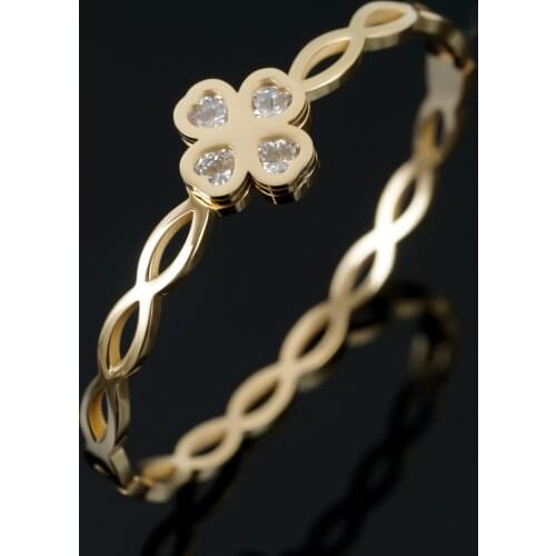 Trendy Hollow CZ Crystal Stainless Steel Bangles For Women Ladies Fashion Lucky Four-leaf Clover Women Bracelet Jewelry Gifts