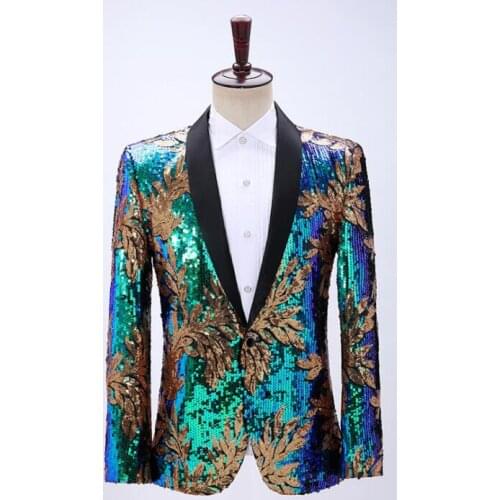Mens suits leaf color-changing sequined dress single green fruit collar suit spot dance casual color matching four seasons
