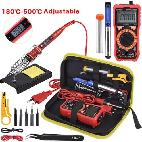 Soldering Iron Kits 80W 220V Adjustable Temperature Digital Multimeter Auto Ranging LCD Solder Iron Tips Welding Rework Tools
