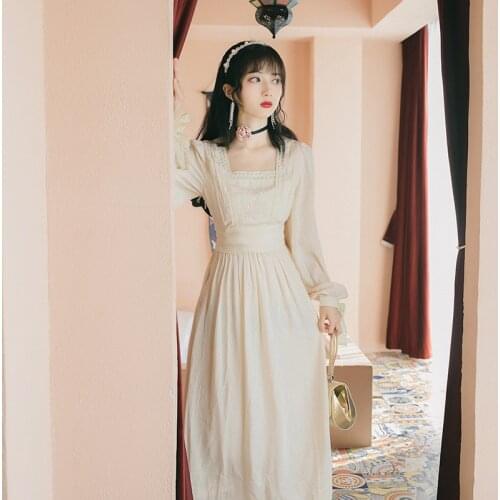 2019 new fashion womens clothing Vintage dress Square Collar dress women