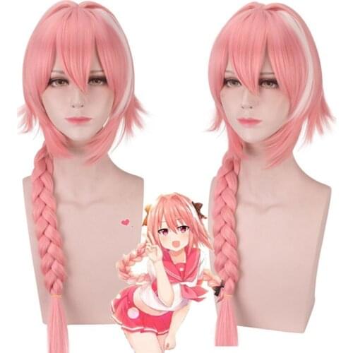 New Anime Fate/Apocrypha Astolfo Cosplay Wigs Halloween,Party,Stage,Play Long Pink Hair Bows Fate/Apocrypha Astolfo wigs
