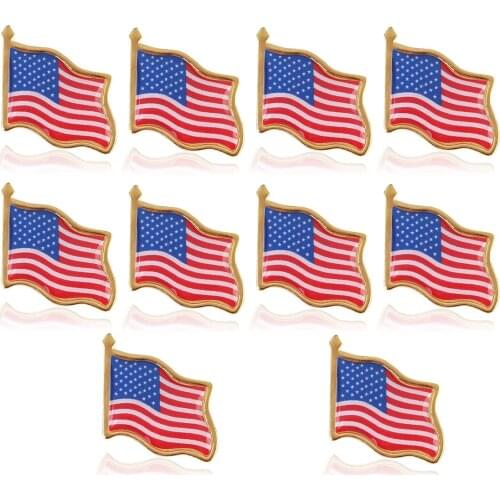 PIXNOR 10pcs/set American Flag Lapel Pin United States USA Hat Tie Tack Badge Pins Mini Brooches for Clothes Bags Decoration