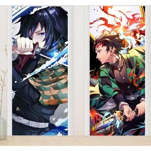 PVC Door Sticker Anime Demon Slayer Kimetsu no Yaiba Pattern Wallpaper Living Room Hotel Background Wall Decor 3D Home Poster