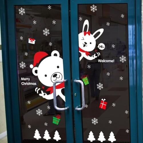 Christmas DIY Little Bear Rabbit Snowflake Wall Sticker Shop Window Glass Christmas Decoration Sticker Christmas Home Supplies