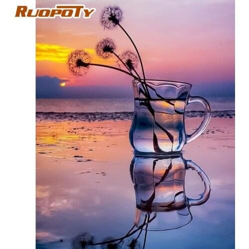 RUOPOTY Painting By Numbers Kits 60x75cm Frame Dandelion in glass Scenery Oil Picture By Number Modern Home Wall Artcraft