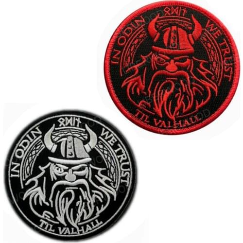 In Odin We Trust Embroidered Viking Till Valhall Hook Tactical Patch Badge Applique DIY Patches for Clothing Backpack