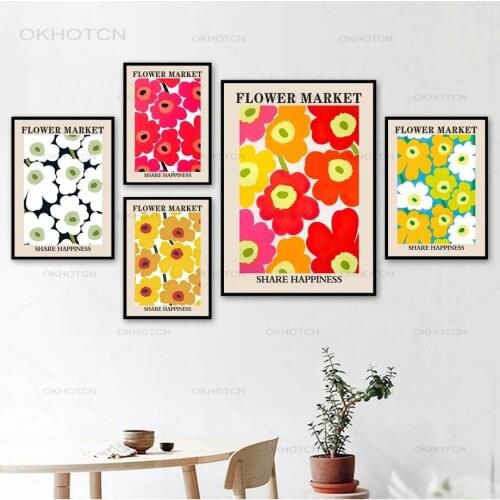 Vintage Flower Market Abstract Minimalist Wall Art Canvas Painting Nordic Posters and Prints Wall Pictures for Living Room Decor