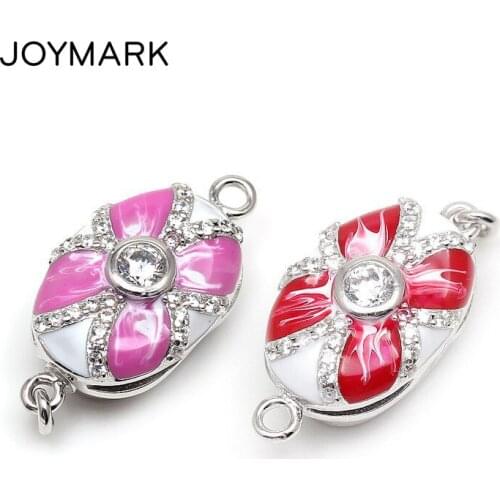 High Quality DIY Jewelry Accessories 925 Sterling Silver Zirconia Micro Pave Enamel Box Clasps For Pearl Necklace SC-BC214