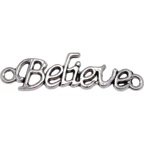 WYSIWYG 10pcs 36x10mm Believe Connector Charms DIY Alloy Jewelry Findings Antique Silver Color Antique Bronze Color