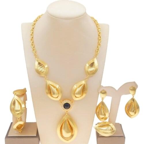 Yuliali New Pendant Dubai Gold Necklace Jewelry Set Latest Design Factory Wholesale Exquisite Women Wedding Dating Jewellery Set