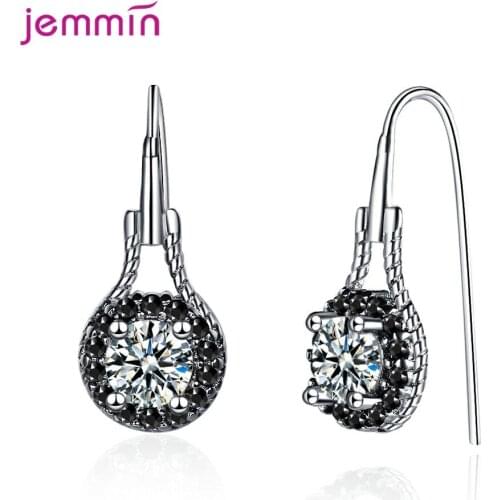 100% Real 925 Sterling Silver Sparkling Black Crystal Hollow Drop Earrings Fashion CZ Dangle Ear For Women Fine Jewelry