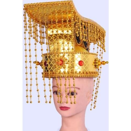 Gold Adults Emperor hat Chinese ancient hat The Qin Empire Crown Vintage TV Film performance cosplay headwear