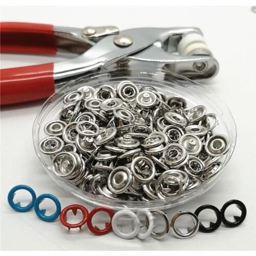 5Color 100 Sets of LONG Claw Buckle + Hand Clamp Tool Metal Sewing Buttons Snap Fasteners Press Studs Prong Ring + Pliers Clip