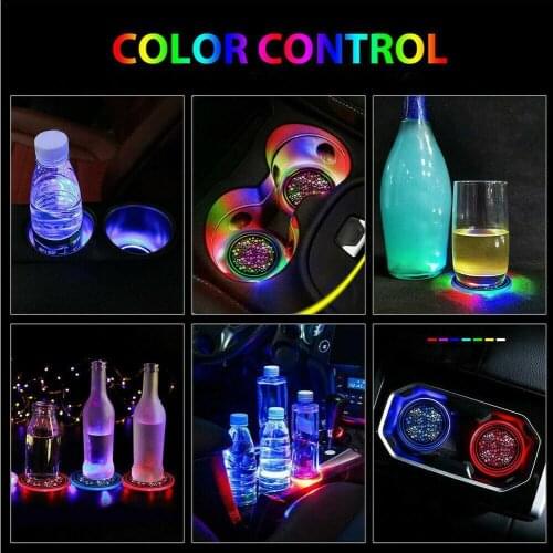 2pcs Car Cup Light Coaster LED Light And Vibration Cycle Rechargeable Colorful Sensor Auto Waterproof Part Decotation R2I0