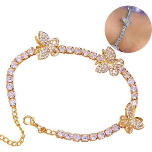 2021 New Fashion Butterfly Anklet Rhinestone Chain Foot Chain Jewelry for Women Shining Hip Hop Ankle Bracelet for Women Jewelry
