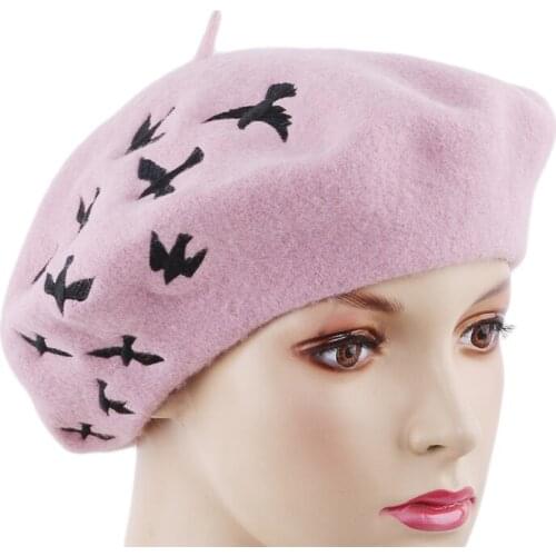 2021 Autumn Winter New Fashion Wool Berets For Women Animals Pattern Female Berets Stewardess Hats 4 Colors