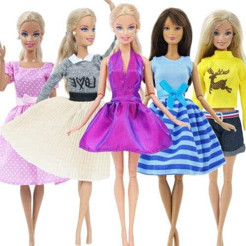 5 Items / Pack Mixed Style Dresses Outfits for Barbie Doll Swimsuit Daily Casual Wear Tops Trousers Skirt Doll Accessories Toy
