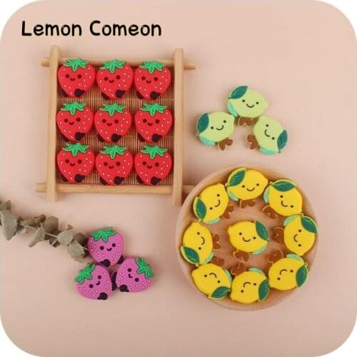 50Pcs Silicone Lemon Strawberry Teether Beads DIY Animal Hedgehog Clouds Baby Shower Teething Montessori Sensory Jewelry Beads