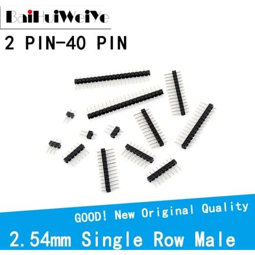 50PCS/LOT 2.54mm Single Row Male 2~40P PCB Socket Board Pin Header Connector Strip Pinheader 2/3/4/6/10/12/14/16/20/40Pin
