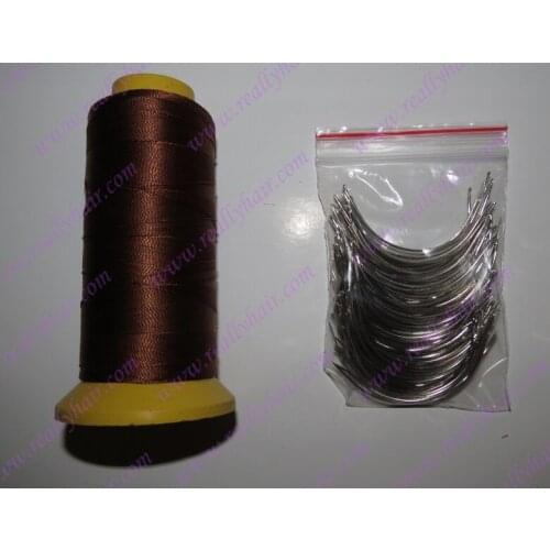 Free shipping 90mm long C weaving needles 144PCS Curved needles+ 1 roll Brown high strength Polyester thread for weft