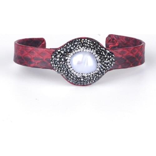 Bohemia Style Snake Leather Rhinestone Jewelry Bangle Pearl For Women New Arrival Trendy Jewelry Bijoux