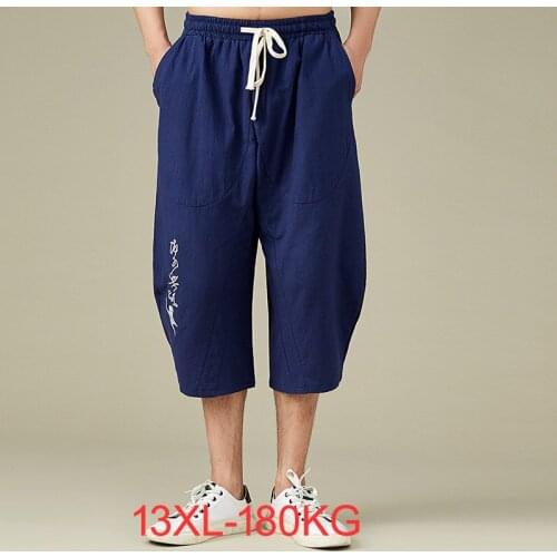 Summer men home wear sleep pants cotton linen chinese style pants vintage Straight plus size 13XL 9XL 10XL 12XL pants Stretch