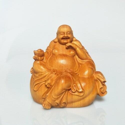 Maitreya Buddha, ornament, statue, wooden carvings crafts, buddhist, figurine, felicitous wish of making money business