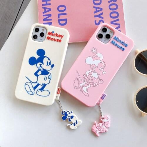 Disney Mickey Phone Case for IPhone X XS XR 7 8 Plus 11 Pro Silica Gel with Pendant Lanyard Protective Cases Phone Accessories