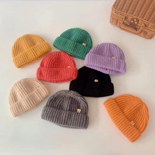 Korea 2021 children hat autumn and winter baby knit hat for boys and girls retro melon leather hat to keep warm Smiley
