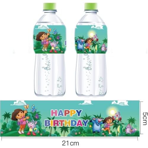 12pcs Dora Mineral Water Bottle Label Cartoon Dora THE EXPLORER Stickers Dora Birthday Party Decor Baby Shower Girls Supplies