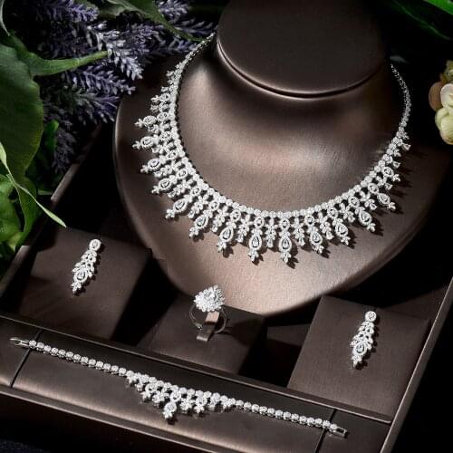 HIBRIDE New Arrive AAA Cubic Zirconia Weeding Jewelry Sets for Women Geometric Design Necklace Dubai Jewelry Set bijoux N-695