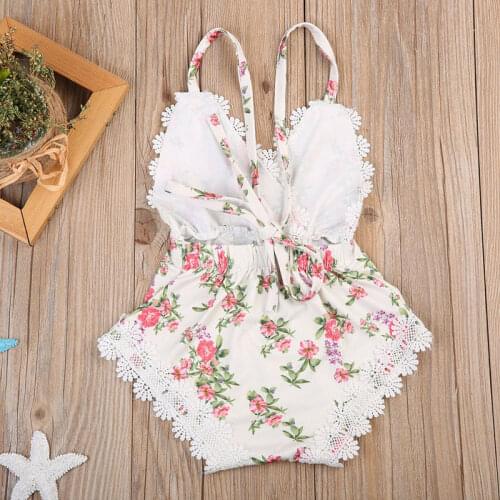 Emmababy Newborn Kids Baby Girls Clothes Floral Printed Outfits Set Lace Patchwork Jumpsuit Romper Playsuit