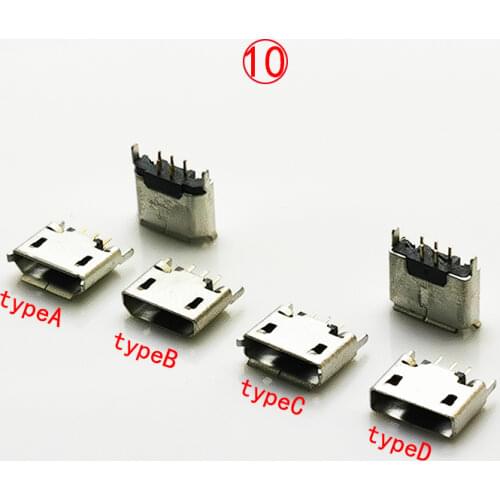 10pcs/lot B type female 180angel Micro USB socket connector 5P Direct Plug-in for charging Mobile phone