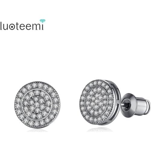 LUOTEEMI Micro Top White/ Blue Cubic Zirconia Round Stud Earrings for Women Girls Dating Party Double Color Fashion Jewelry Gift