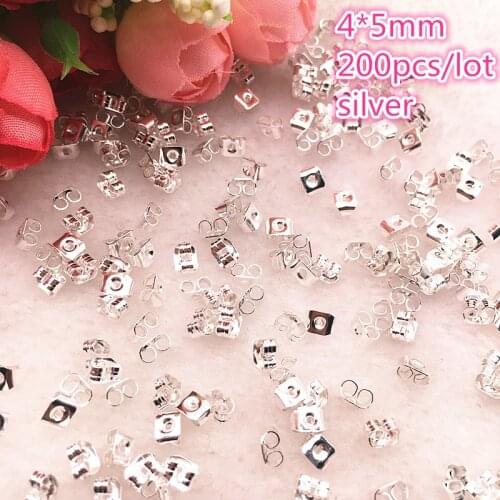 200pcs/lot Alloy Earring Back 4x5mm Silver Tone Metal Earback Earring Stopper for Findings Diy Jewelry Making