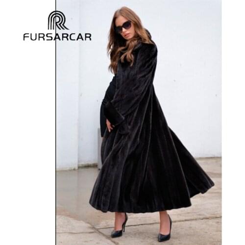 FURSARCAR Fashion Natural Real Mink Fur Coat Women Genuine Leather Mink Fur Female Coat With Turn-down Collar Luxury Fur