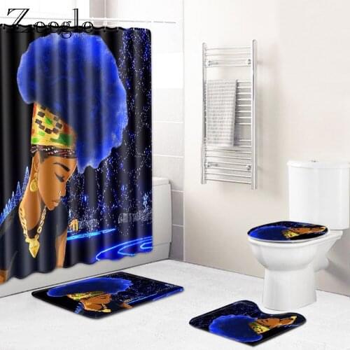 Zeegle Christmas Bathroom Mat Set 4pcs Christmas Bath Decoration Mat Toilet Shower Curtain Toilet Cover Mat Anti-slip Foot Rug