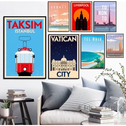 World Travel Taksim Tel Aviv Toronto Vatican Wall Art Vintage Canvas Painting Posters And Prints Pictures Decorative Home