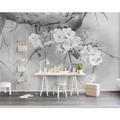 Papel de parede grey hand-painted style cherry blossom 3d wallpaper,living room tv wall bedroom wall papers home decor mural