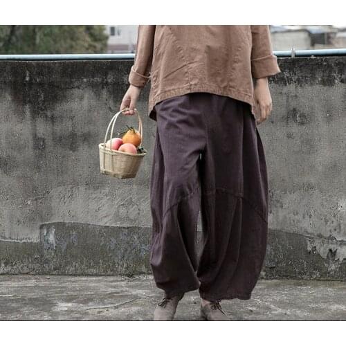 Original New Women Cotton Linen Wide leg Pants casual Patchwork Lantern Pants Plus Size Loose Wide Leg Pants Lrregular Trousers