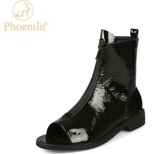 Phoentin Street style Low Heels Ankle Summer Boots Peep Toe front zipper Gladiator Sandals Women casual black Shoes FT1600