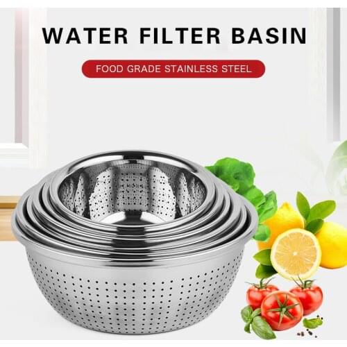Multifunctional Stainless Steel Sink Basin Vegetables Fruits Cleaning Basket Drain Basin Salad Mixer Bowl Kitchen Accessories
