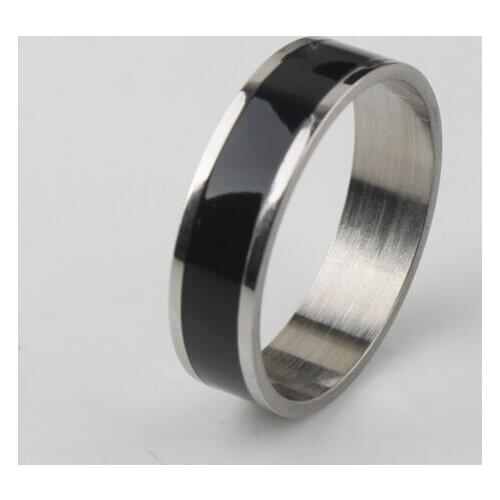 Wide 5mm black stripe rings 316L Stainless Steel men finger ring wholesale lots